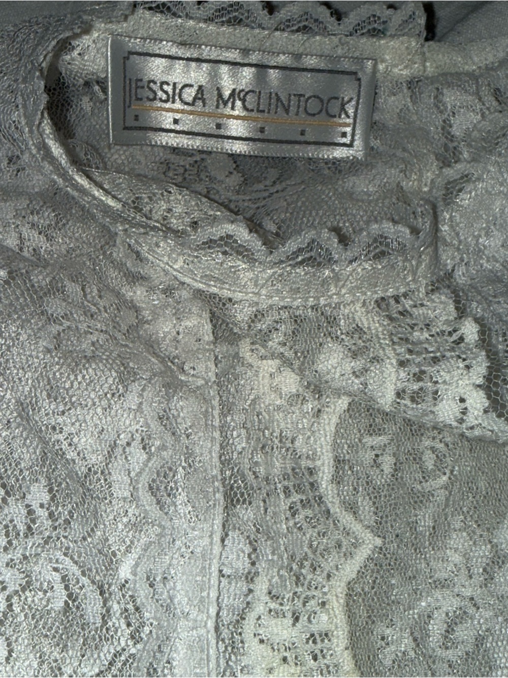 Vintage Jessica McClintock Sheer White Lace Long Sleeve Dress - Picture 6 of 10
